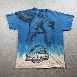 Jurassic World T Shirt Mens L Blue Dip Dye Tie Dye T-Rex All Over Graphic Print